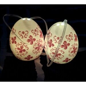 Valerie Parr Hill Red & White 2 Timed Illumination 3.5" Damask Porcelain Eggs
